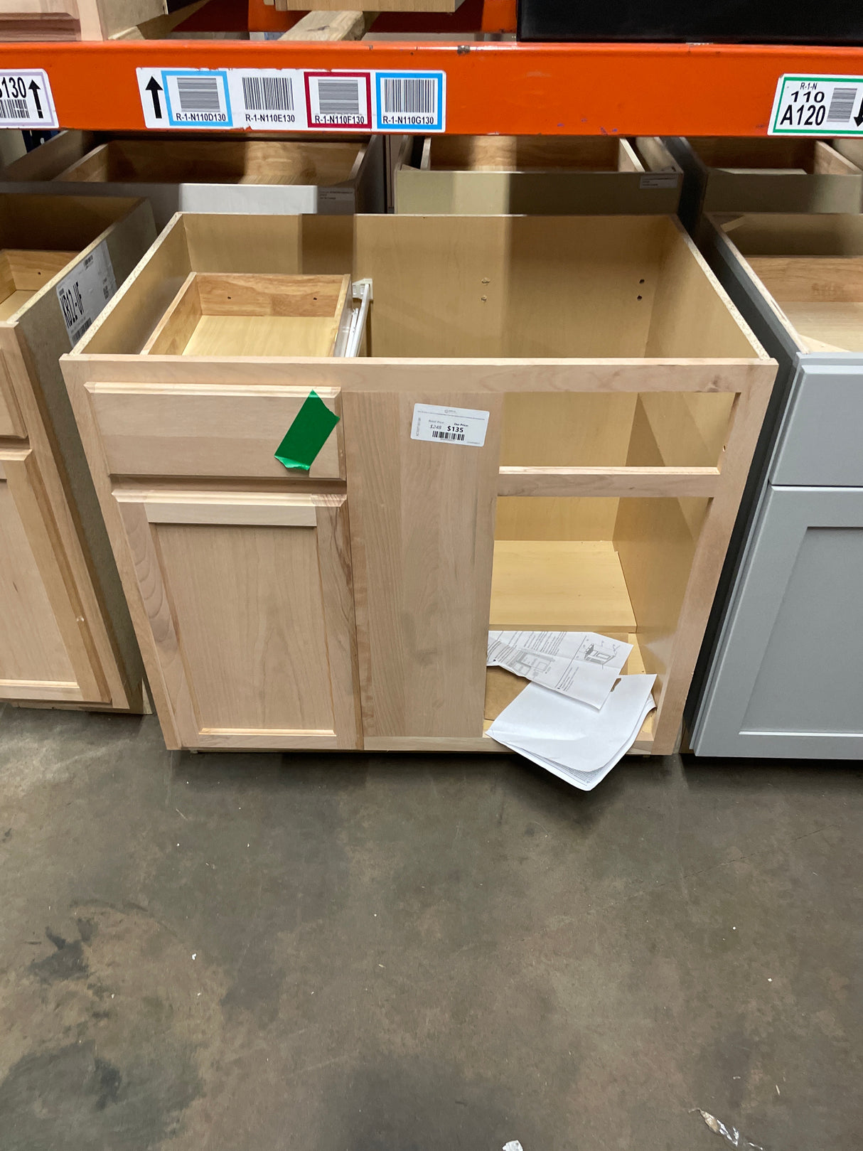36 in. W x 24 in. D x 34.5 in. H Assembled Blind Corner Base Kitchen Cabinet in Unfinished with Recessed Panel
