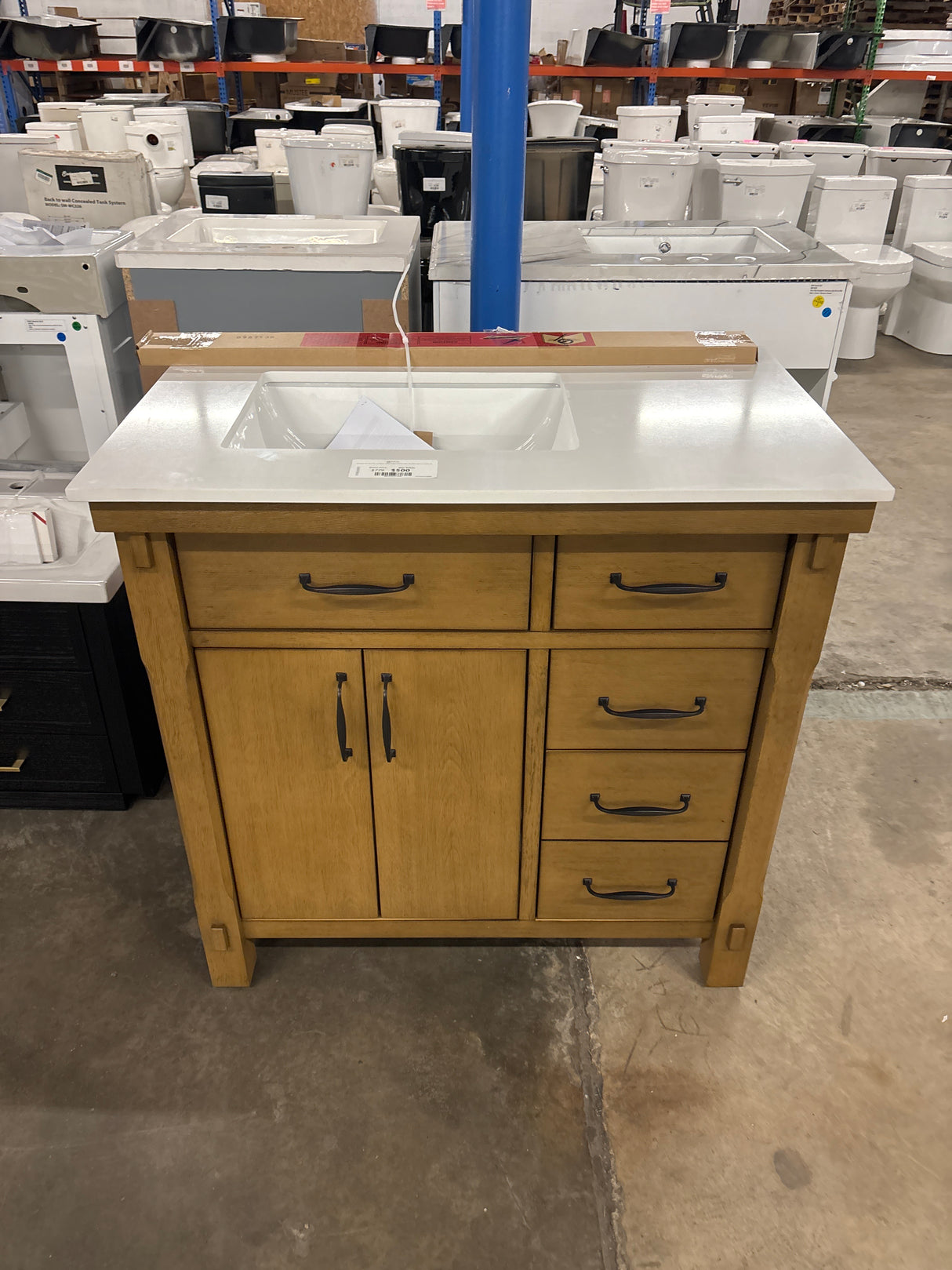 Bellington 36 in. W x 22 in. D x 34.5 in. H Bath Vanity in Almond Toffee with White Engineered Stone Top (Comes with 1 Free Toilet or Mirror Valued Up to $100)