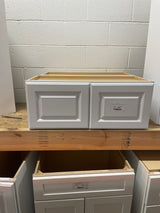 Hampton Satin White Raised Panel Stock Assembled Wall Bridge Kitchen Cabinet (30 in. x 12 in. x 12 in.)
