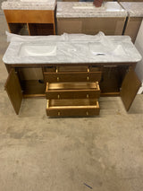 Collette 60 in. Double Sink Cinnamon Oak Bath Vanity with White Carrara Marble Top (Assembled)