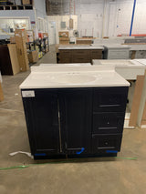 Bannister 36.5 in. W x 18.75 in. D Bath Vanity in Deep Blue with Cultured Marble Top in Colorpoint White with White Sink