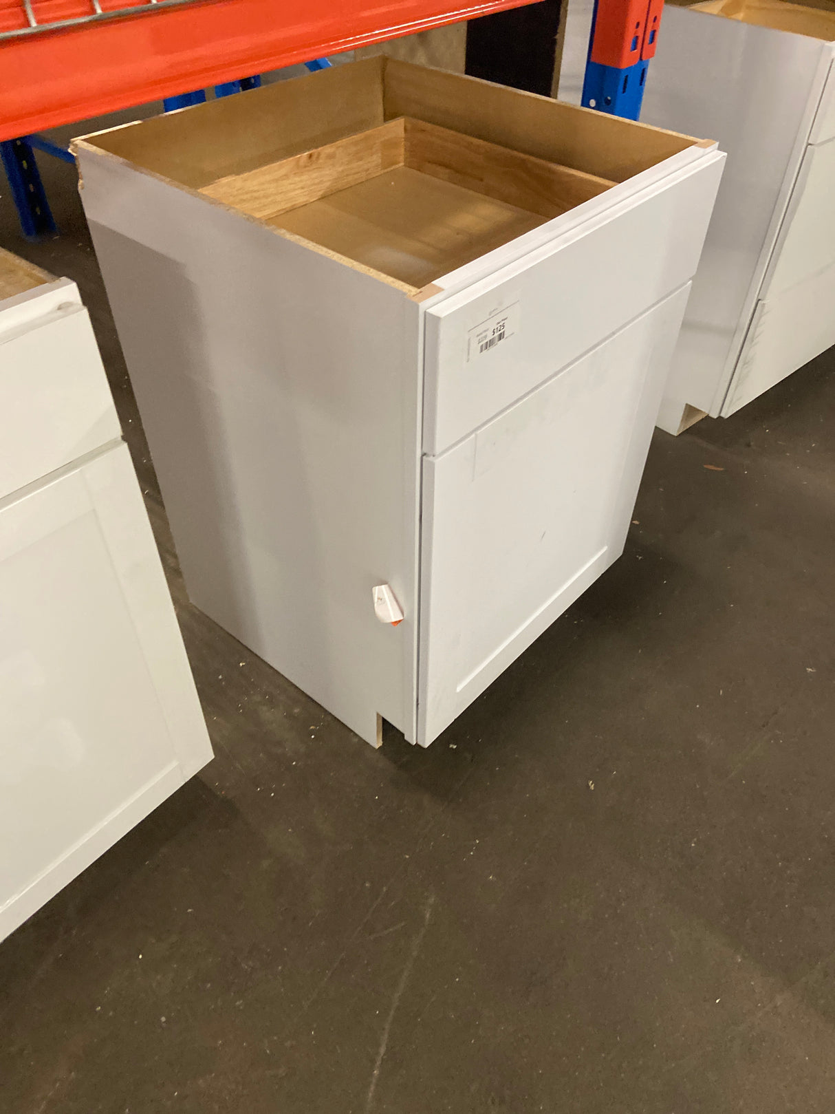 Shaker Satin White Stock Assembled Base Kitchen Cabinet with Ball-Bearing Drawer Glides (24 in. x 34.5 in. x 24 in.)