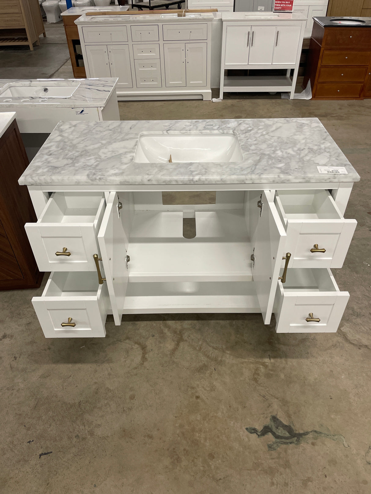 Sturgess 49 in. Single Sink White Bath Vanity with White Carrara Marble Top (Assembled)