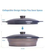 Collapsible Black Silicon Microwave Steamer Cookware with Handle Lid Removable Rack