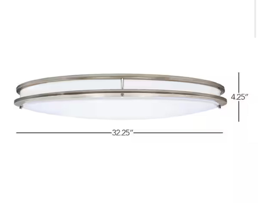 32 in. Oval LED Ceiling Mount Fixture, Dual Ring Satin Nickel, Dimmable, 3 CCT 4000K, 3200 Lumens