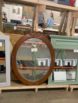 30 in. W x 38 in. H Framed Round Beveled Edge Bathroom Vanity Mirror in cherry