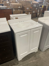 Everdean 25 in. W x 19 in. D x 34 in. H Single Sink Freestanding Bath Vanity in White with White Cultured Marble Top