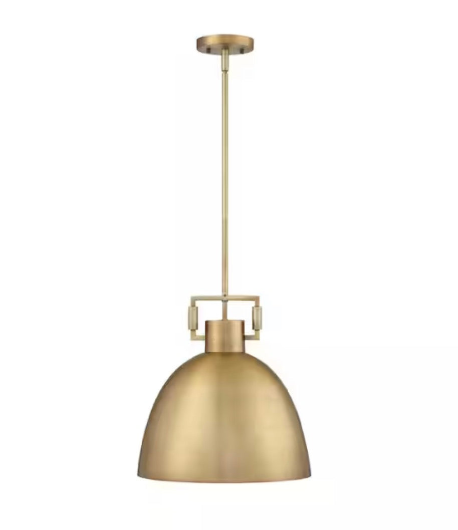 Leigh 1-Light Antiqued Brass Shaded Pendant Light with and Hanging Ceiling Metal Shade Adjustable Cord, for Kitchen