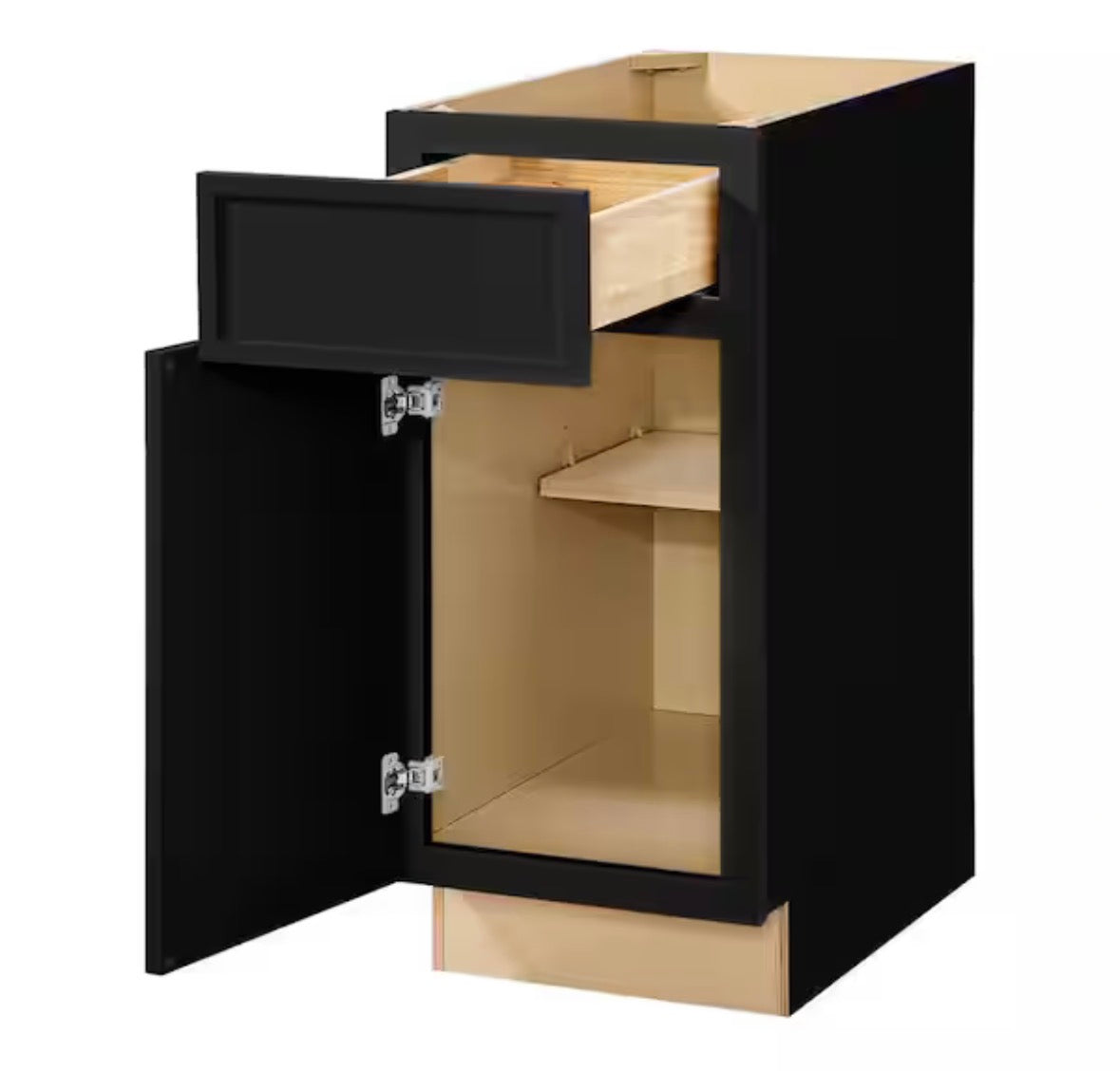 Leyton 15 in. W x 24 in. D x 34.5 in. H Ready to Assemble Plywood Slim Shaker Base Kitchen Cabinet in Raven Black