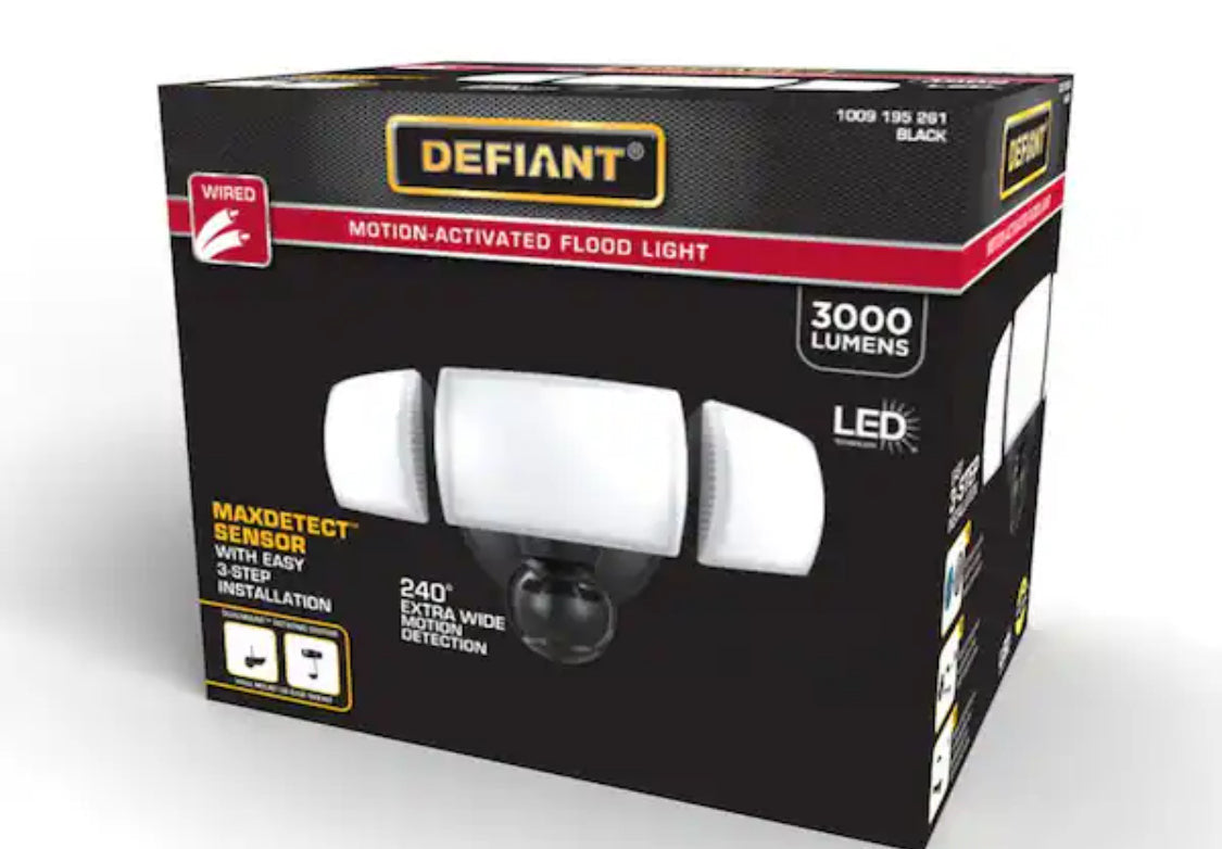 MaxDetect 240-Degree Black Motion Activated Wired Outdoor 3-Head Dusk-to-Dawn LED Security Flood Light 3000 Lumens