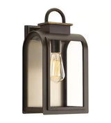 Refuge Collection 1-Light Oil Rubbed Bronze Clear/Etched Umber Glass Farmhouse Outdoor Medium Wall Lantern Light
