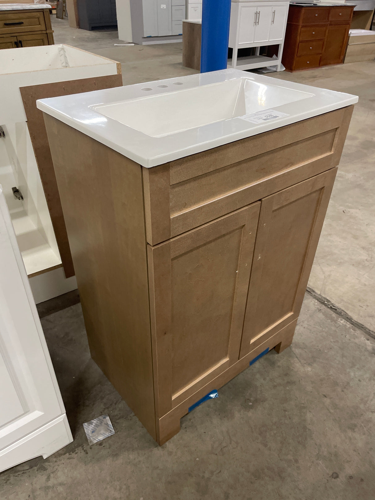 Lyton 25 in. Single Sink Sand Bath Vanity with White Cultured Marble Top (Assembled)