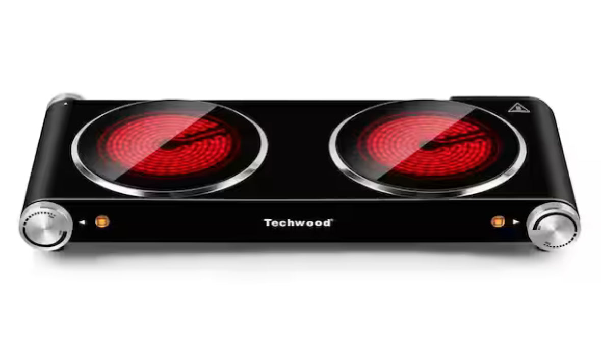 Portable 2-Burner 7.6 in. Black Infrared Ceramic Electric Stove 1800-Watt Electric Dual Hot Plate