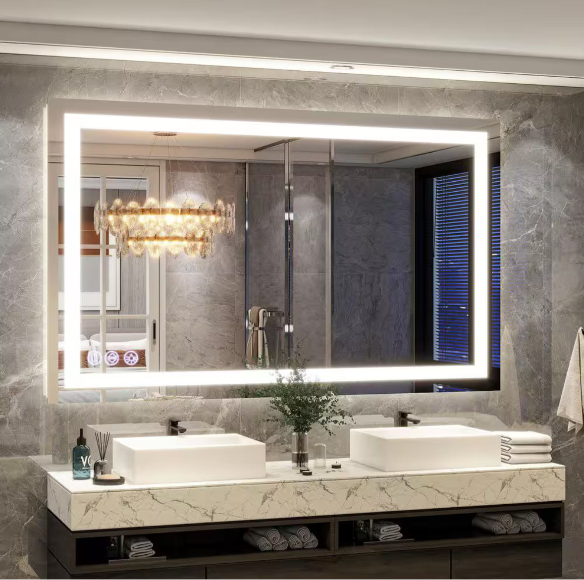 30 in. W x 55 in. H LED Light Anti-Fog Rectangular Modern Frameless White Wall Mirror