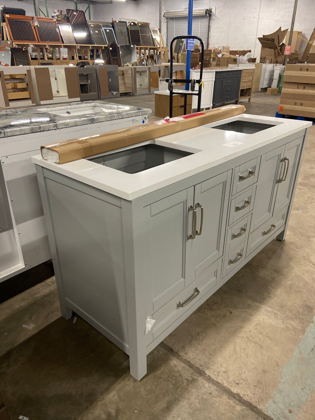 Bentworth 60 in.W x 22 in. D Double Vanity in Light Gray Semi-Recessed w/Engineered Vanity Top in White with White Basin