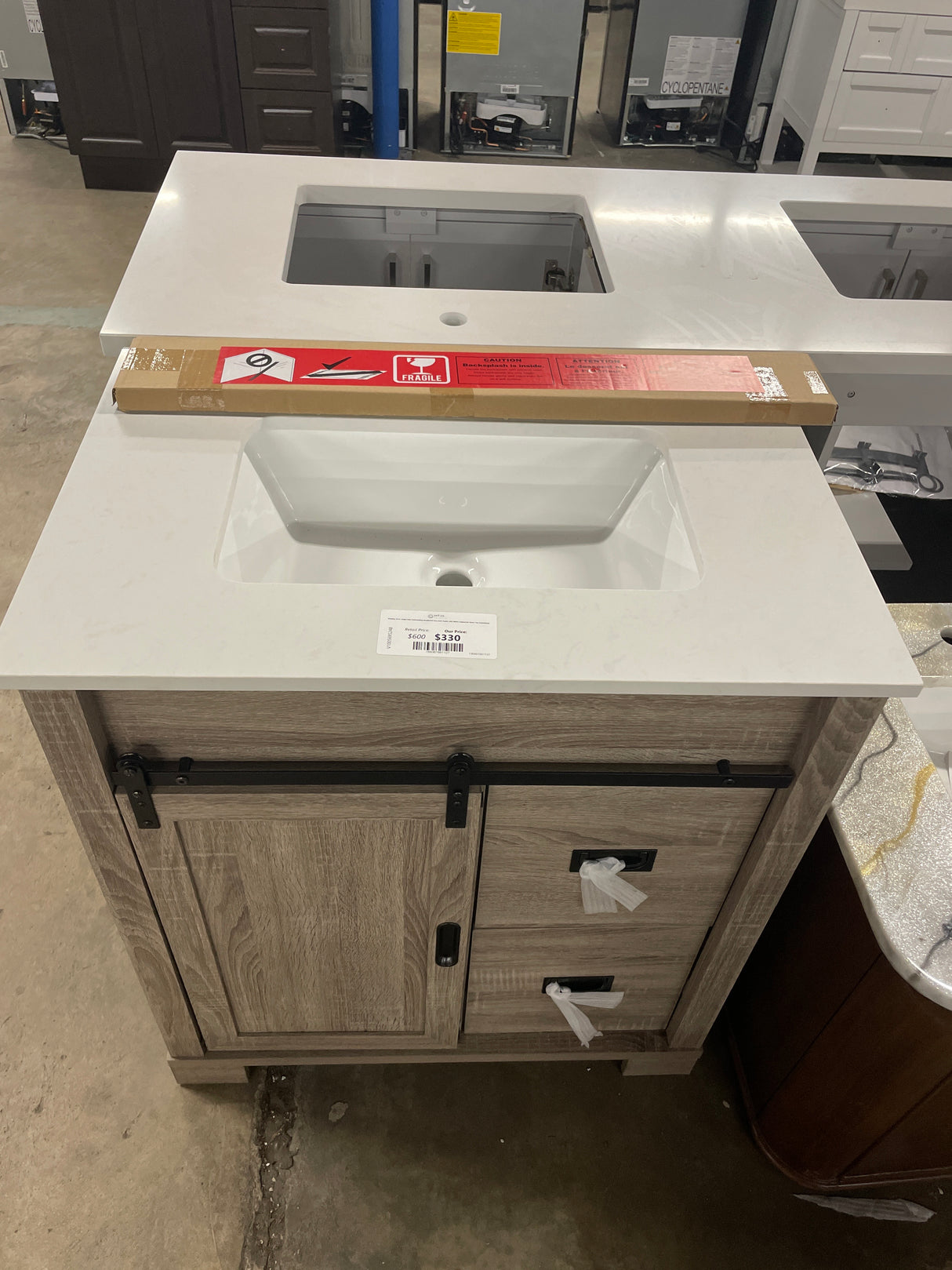 Brindley 30 in. Single Sink Freestanding Weathered Gray Bath Vanity with White Engineered Stone Top (Assembled)