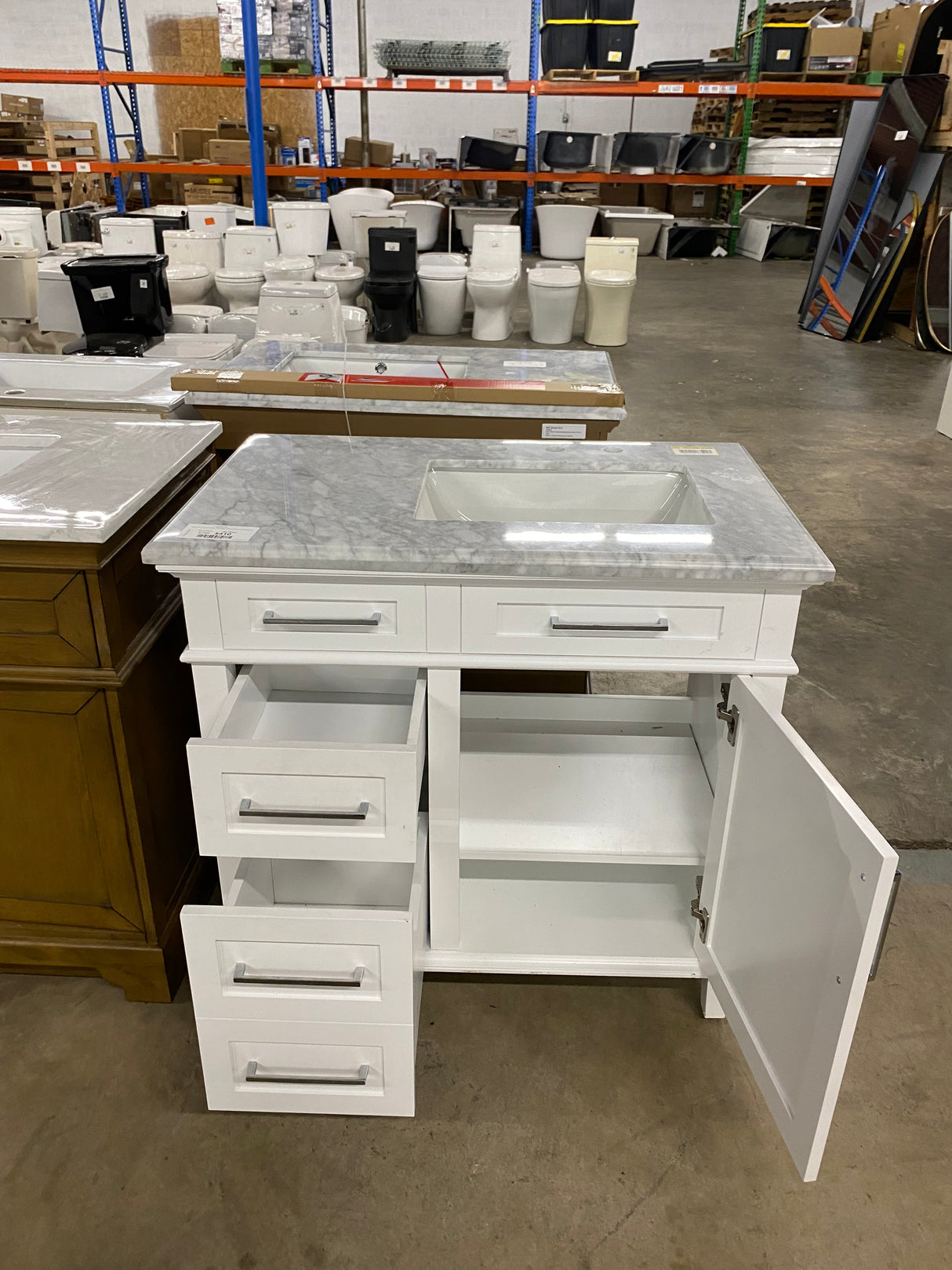Sonoma 36 in. W x 22 in. D x 34 in. H Bath Vanity in White with White Carrara Marble Top