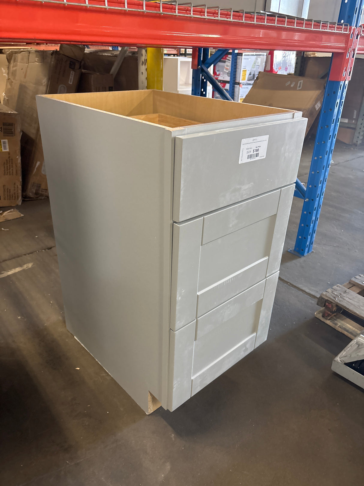 Shaker Dove Gray Stock Assembled Drawer Base Kitchen Cabinet with Drawer Glides (18 in. x 34.5 in. x 24 in.)