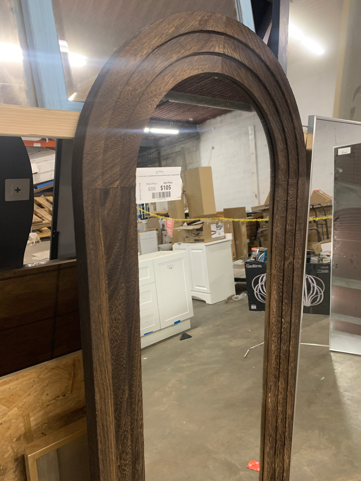 21 in. W x 64 in. H Arched Wooden Charcoal Framed Floor Mirror Standing Wall Mirror