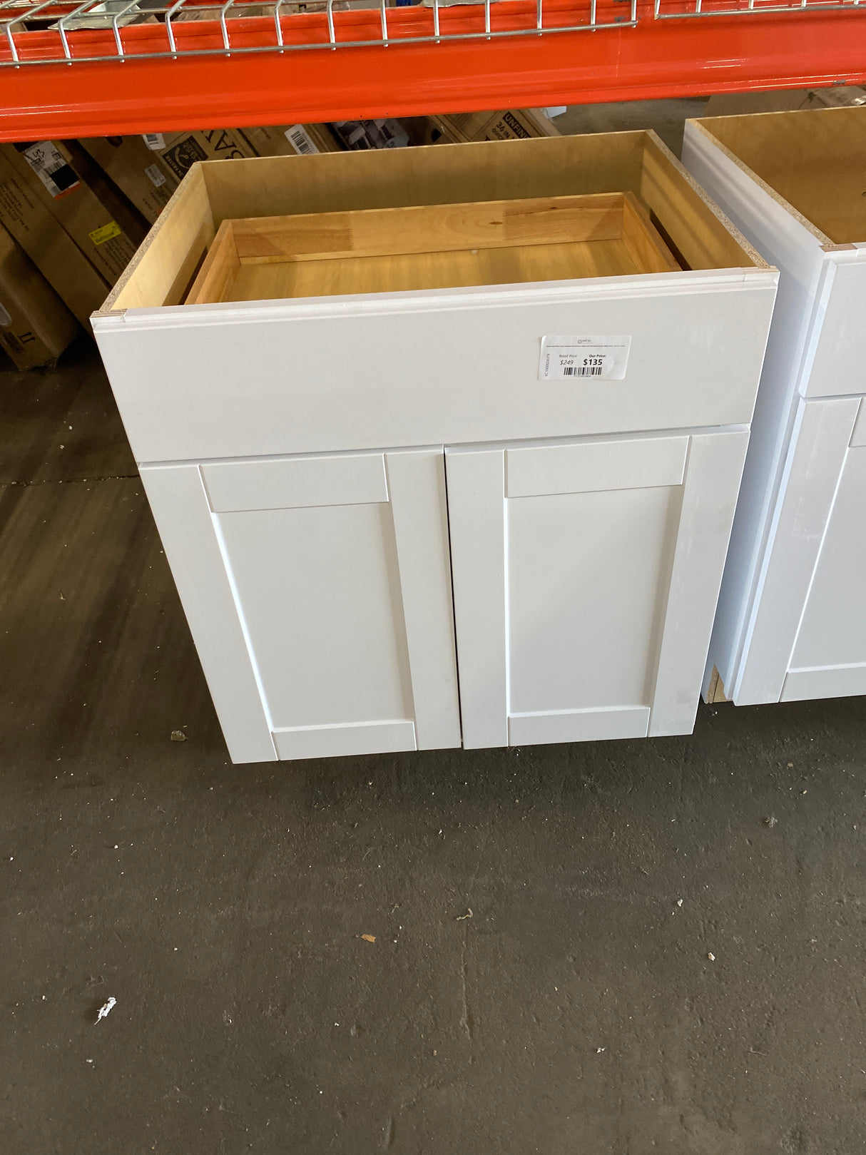 Shaker Satin White Stock Assembled Base Kitchen Cabinet with Ball-Bearing Drawer Glides (30 in. x 34.5 in. x 24 in.)