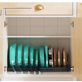 Expandable Black Standing Pot Rack for Kitchen Cabinet Organizers and Storage with 12 Adjustable Dividers