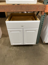 Hampton Satin White Raised Panel Stock Assembled Base Kitchen Cabinet with Drawer Glides (30 in. x 34.5 in. x 24 in.)