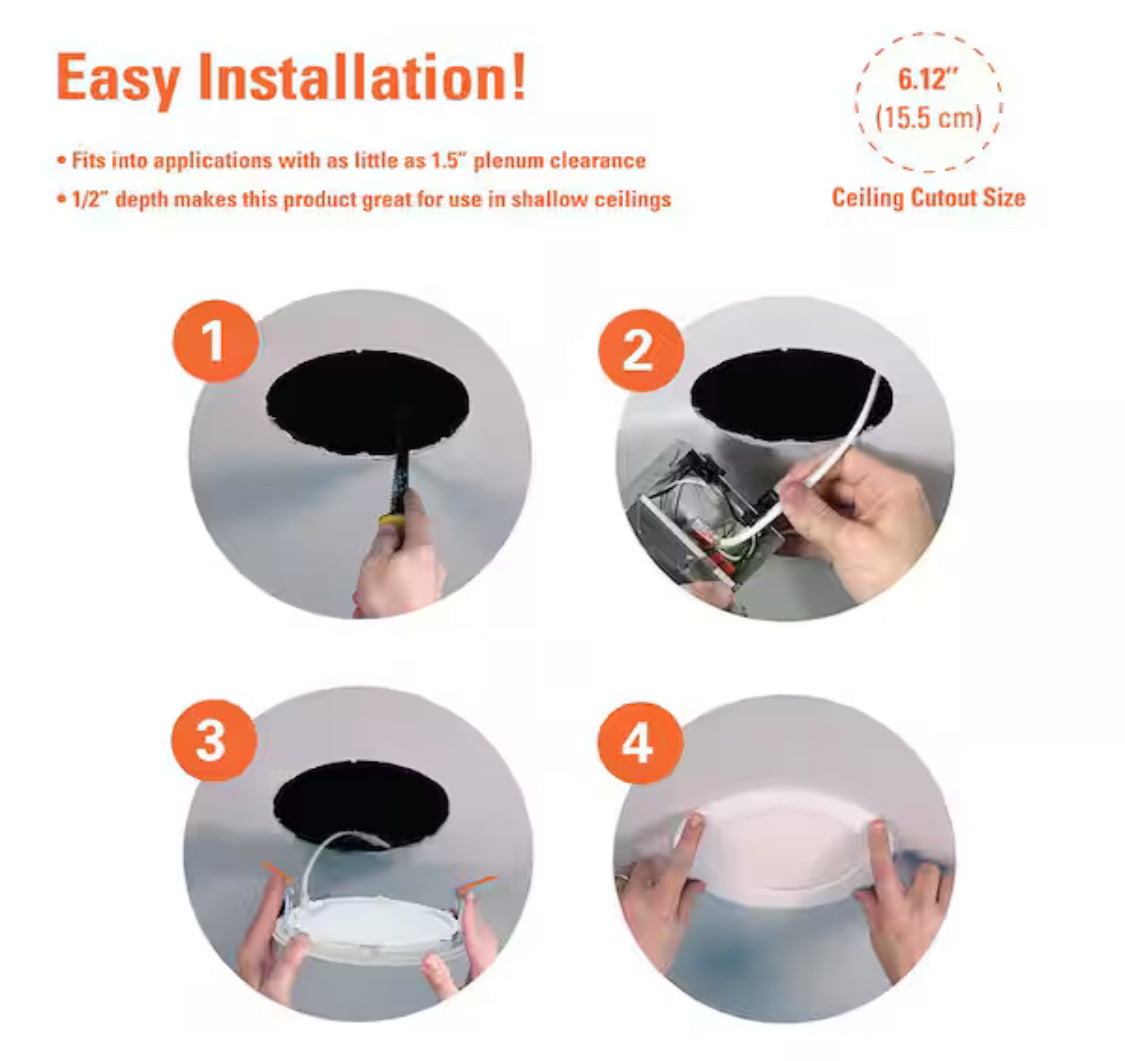 HLB Series 6 in. Adjustable CCT Canless IC Rated Dimmable Indoor, Outdoor Integrated LED Recessed Light Kit