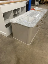 Collette 72 in. Double Sink Freestanding Bathroom Vanity in Greige with White Carrara Marble Top (Assembled)