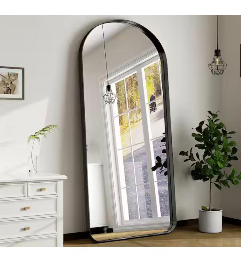 Morden Black 30 in. W x 71 in. H Arched Aluminum Alloy Frame Full Length Standing Mirror