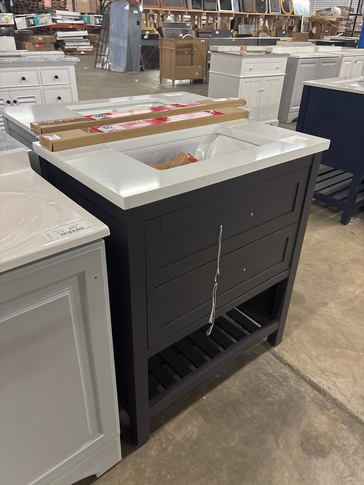 Autumn 30 in. Single Sink Freestanding Gray Bath Vanity with White Engineered Stone Top (Assembled)
