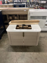 Miravaux 36 in. Single Sink Floating Flaxen Beige Bath Vanity with Engineered White Top (Assembled)