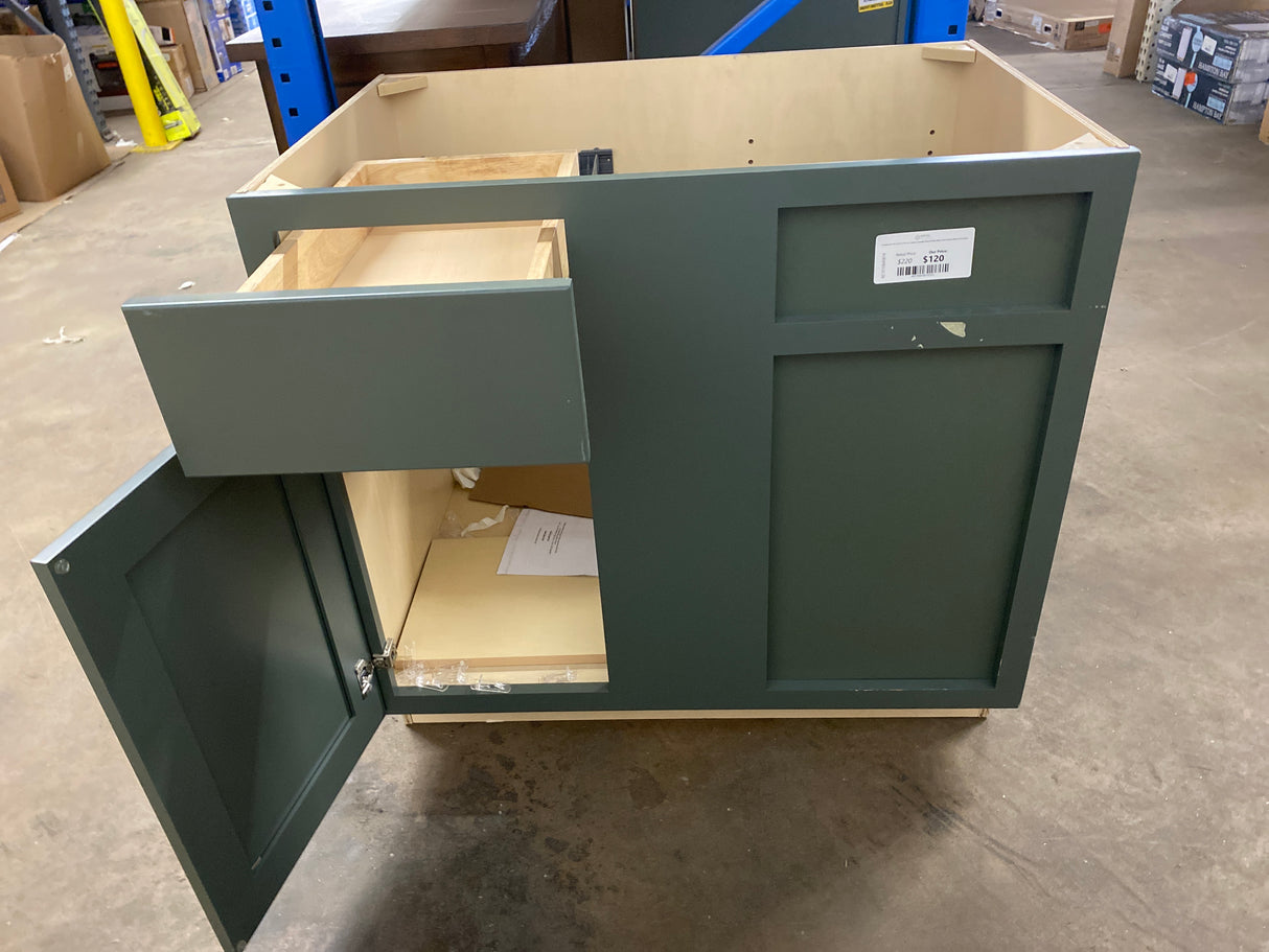 Avondale 36 in. W x 24 in. D x 34.5 in. H Ready to Assemble Plywood Shaker Blind Corner Kitchen Cabinet in Fern Green