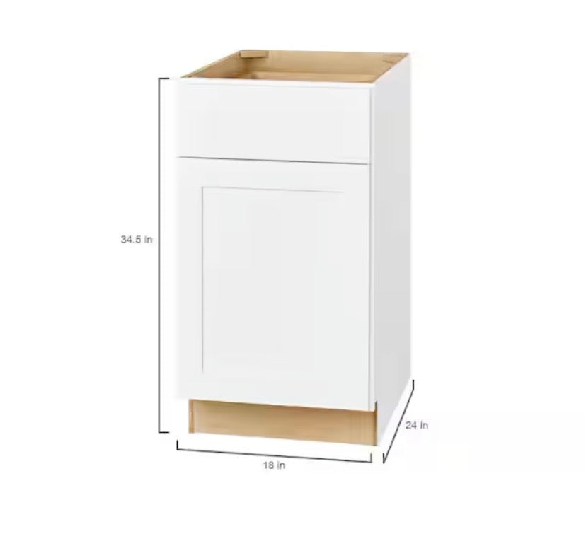 Avondale Shaker Alpine White Ready to Assemble Plywood 18 in Base Kitchen Cabinet (18 in W x 24 in D x 34.5 in H)