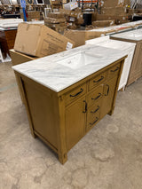 Bellington 42 in. W x 22 in. D x 34.5 in. H Vanity in Almond Toffee with Epoxied White Engineered Stone Top