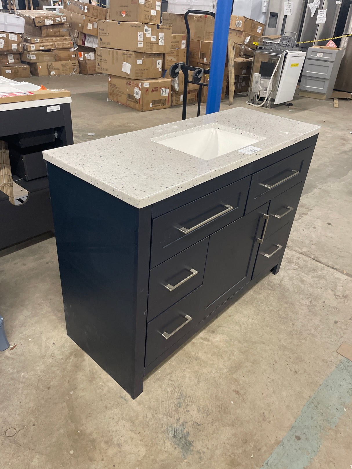 Clady 49 in. W x 19 in. D x 35 in. H Single Sink Bath Vanity in Deep Blue with Silver Ash Cultured Marble Top