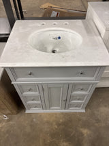 Hampton Harbor 28 in. W x 22 in. D x 35 in. H Single Sink Freestanding Bath Vanity in Gray with White Marble Top