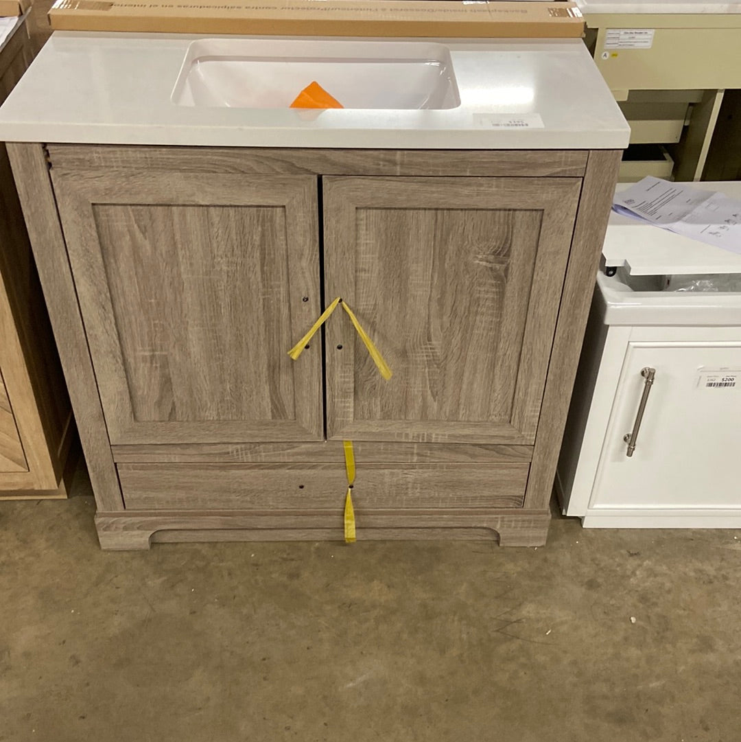 Kendall 36 in. W x 34.5 in. H Bath Vanity in Distressed Oak with Engineered Stone Vanity Top in White with White Basin