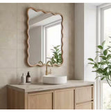 Natural Wood 20 in. W x 30 in. H Wavy Rectangle Solid Wood Framed Mirror for Bathroom Vanity Living Room Entryway Decor