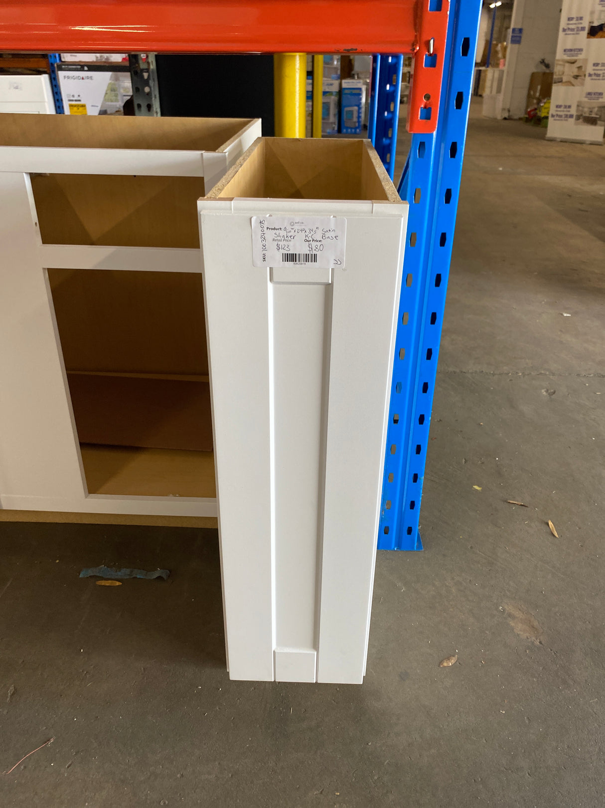 Shaker Satin White Stock Assembled Base Kitchen Cabinet (9 in. x 34.5 in. x 24 in.)