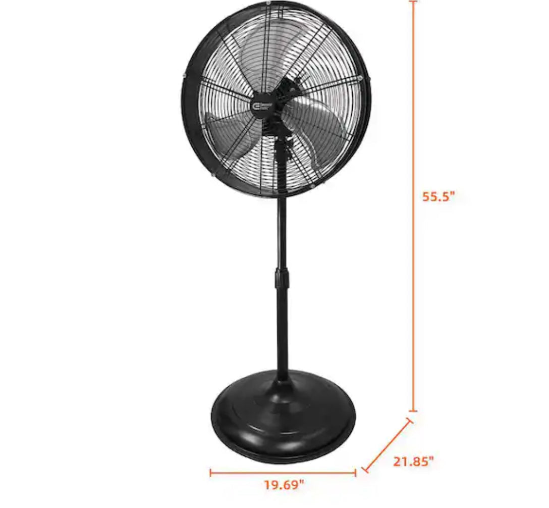 20 in. Oscillating Pedestal Fan with Adjustable Height in Black
