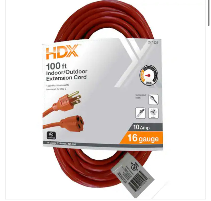 100 ft. 16/3 Light Duty Indoor/Outdoor Extension Cord, Orange