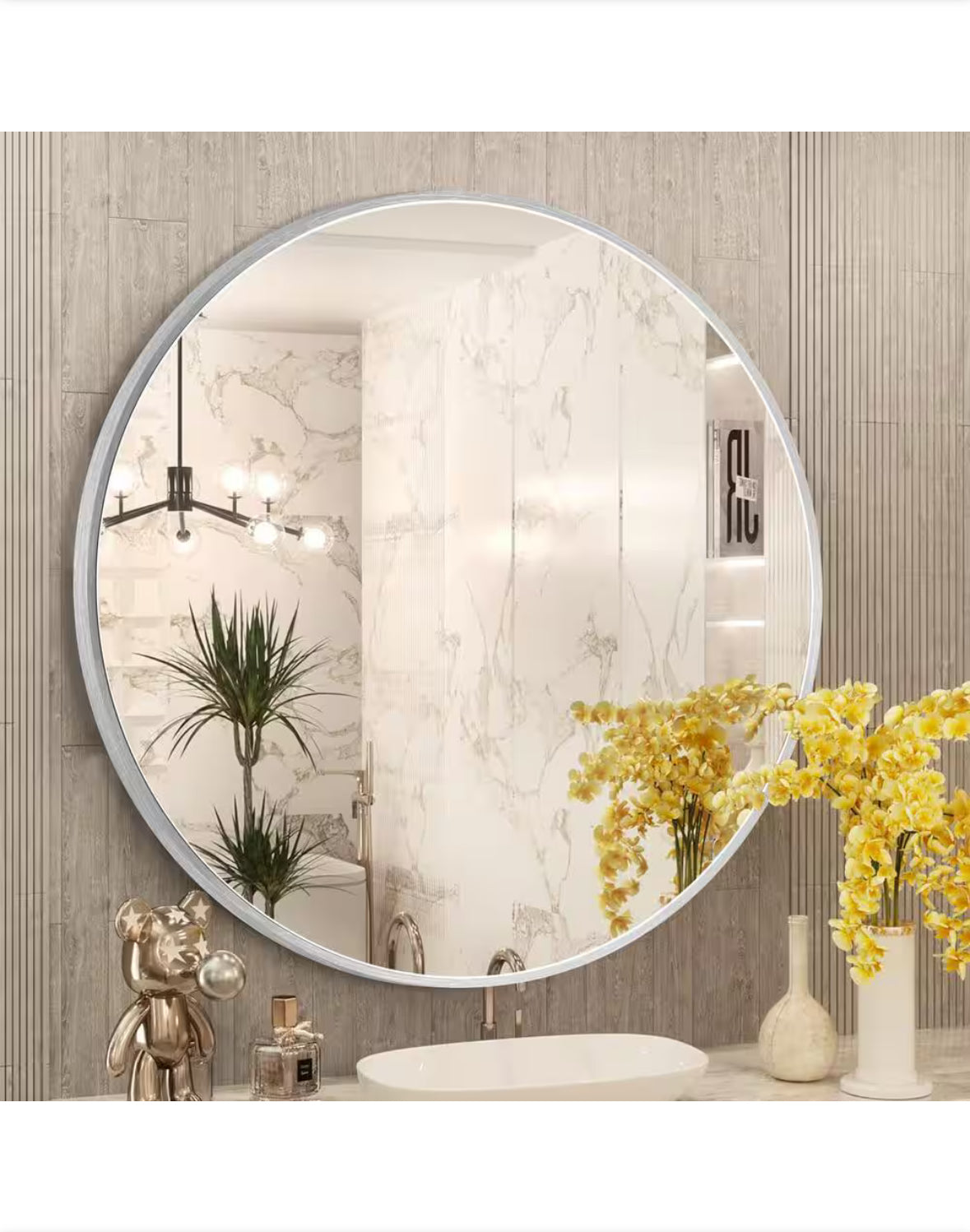 24 in. W x 24 in. H Silver Vanity Round Wall Mirror Aluminum Alloy Frame Bathroom Mirror
