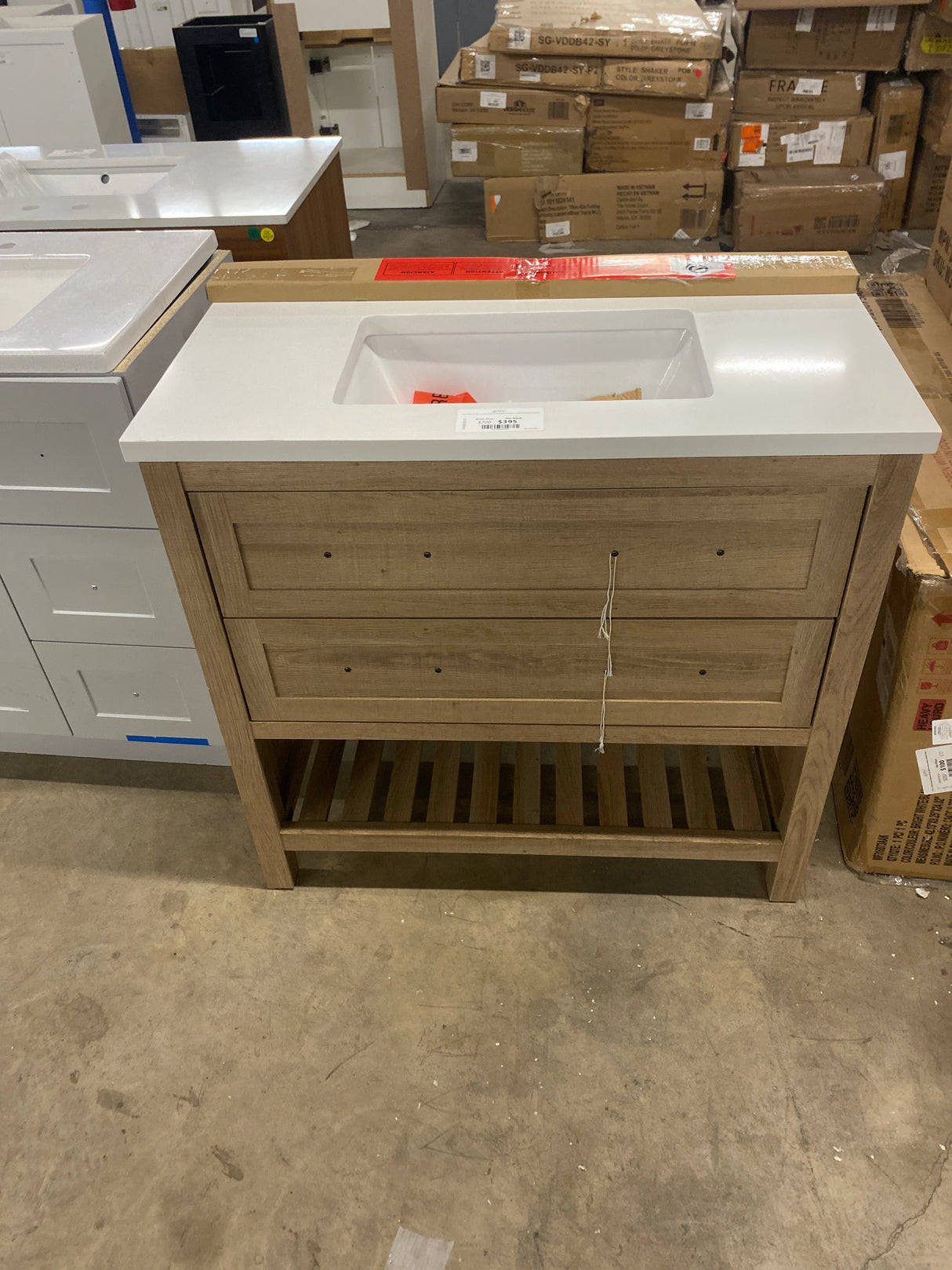 Autumn 36 in. W x 19 in. D x 34.5 in. H Single Sink Bath Vanity in Weathered Tan with White Engineered Stone Top