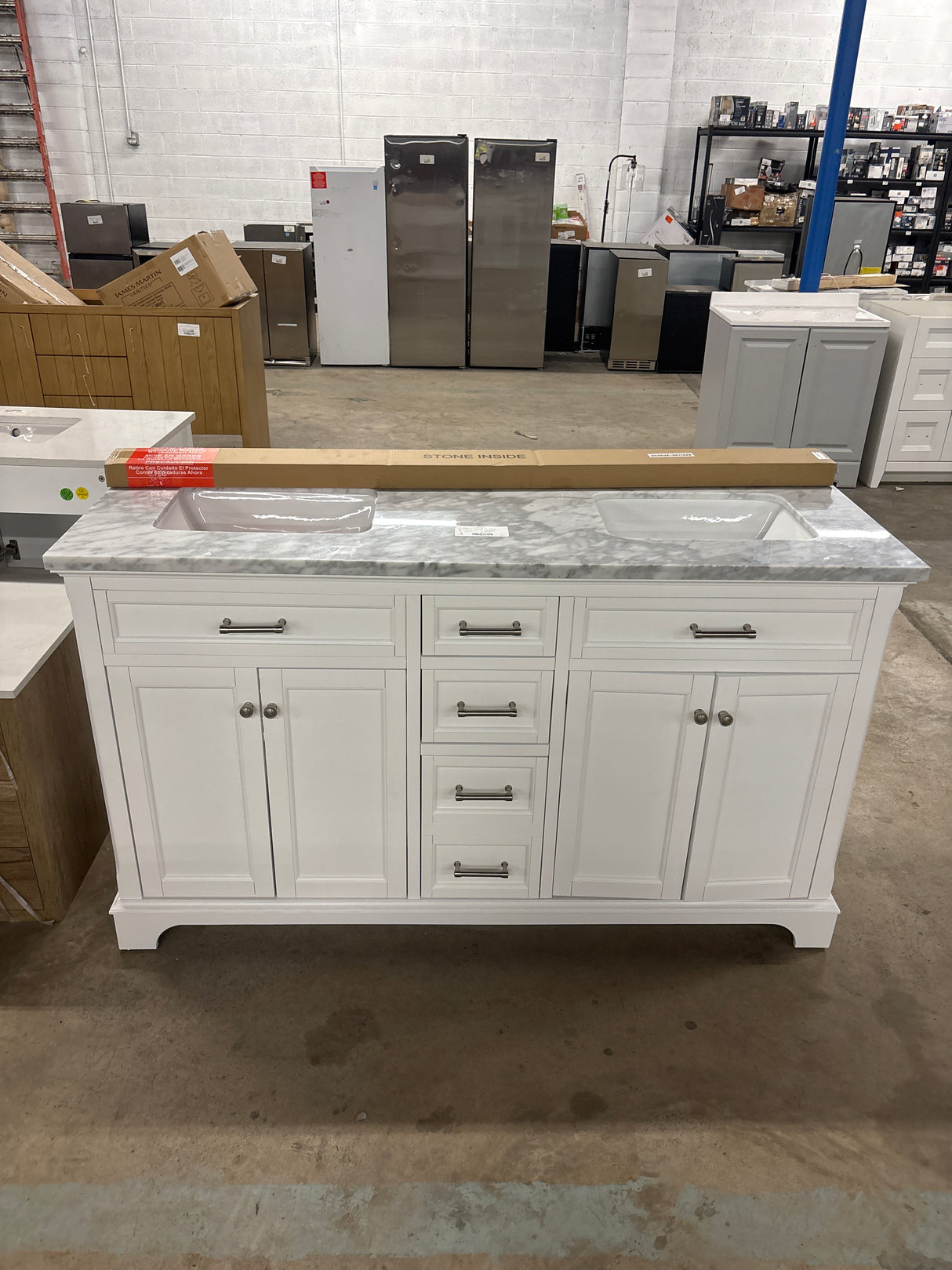 Roveland 60 in. W Bath Vanity in White With Marble Top