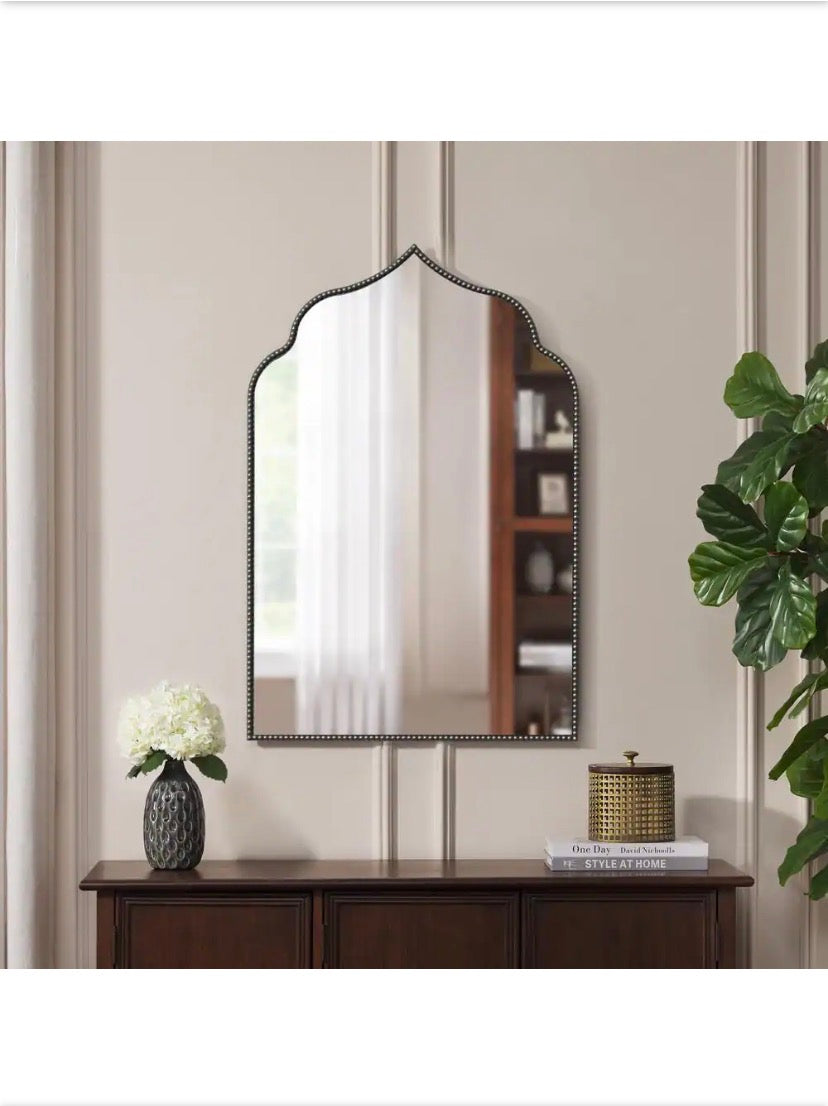 Medium Ornate Arched Champagne Classic Accent Mirror (35 in. H x 24 in. W)