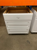 Hampton 36 in. W x 24 in. D x 34.5 in. H Assembled Drawer Base Kitchen Cabinet in Satin White with Full Extension Glides