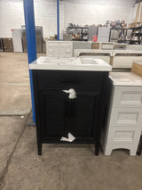 Cove 24 in. Single Sink Freestanding Rattan Bathroom Vanity in Black Oak with White Ceramic Top