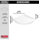 Foundations 38 in. L x 38 in. W Corner Shower Pan Base with Corner Drain in White