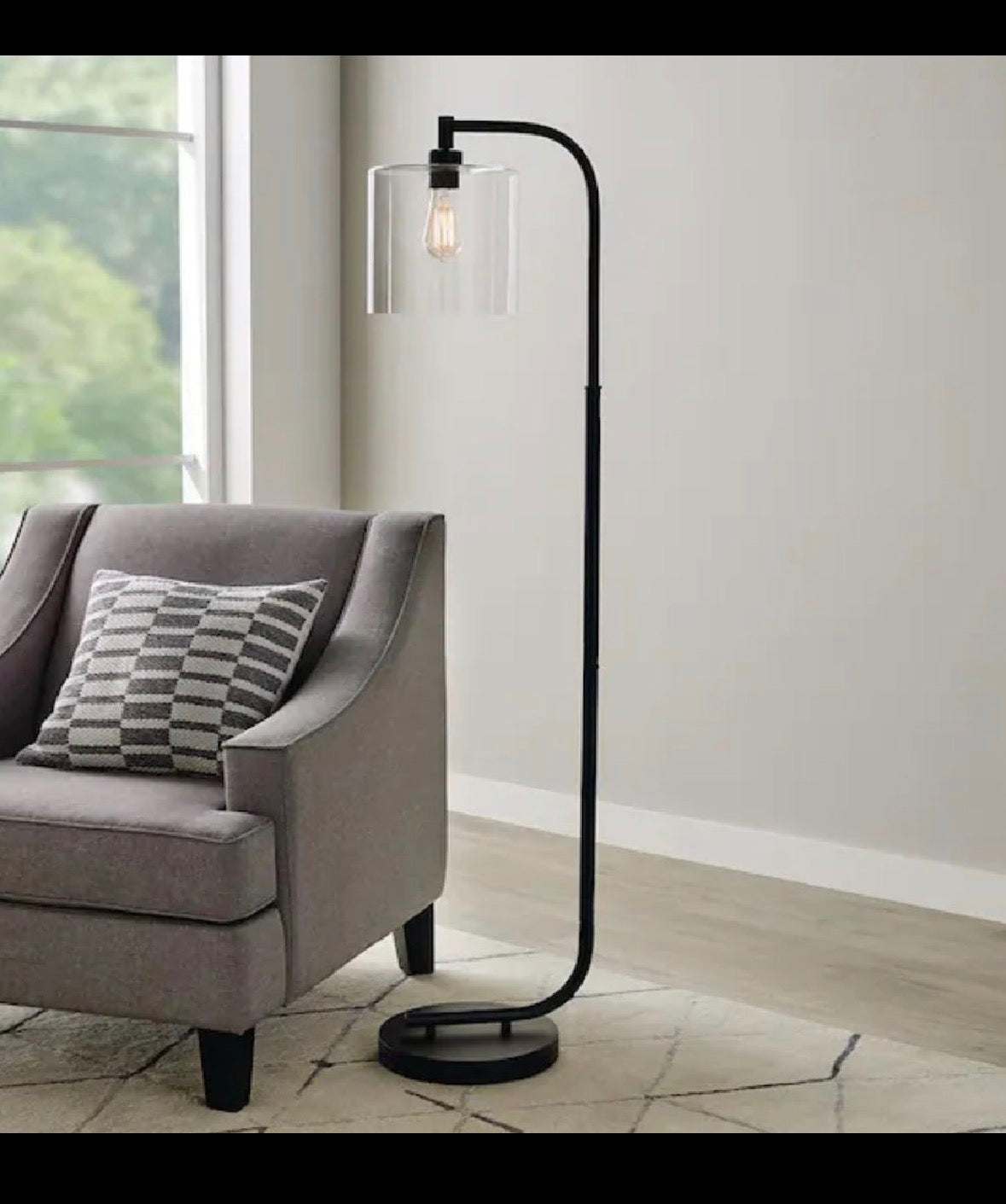 Cline 62.5 in. 1-Light Black Floor Lamp with Clear Glass Lamp Shade