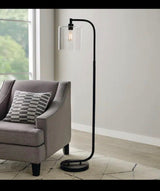 Cline 62.5 in. 1-Light Black Floor Lamp with Clear Glass Lamp Shade